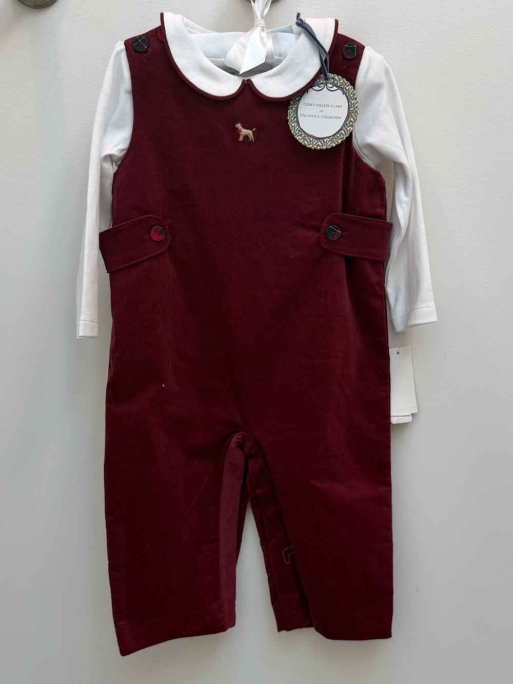 Edgehill Collection Maroon Baby Romper with White Collar Top